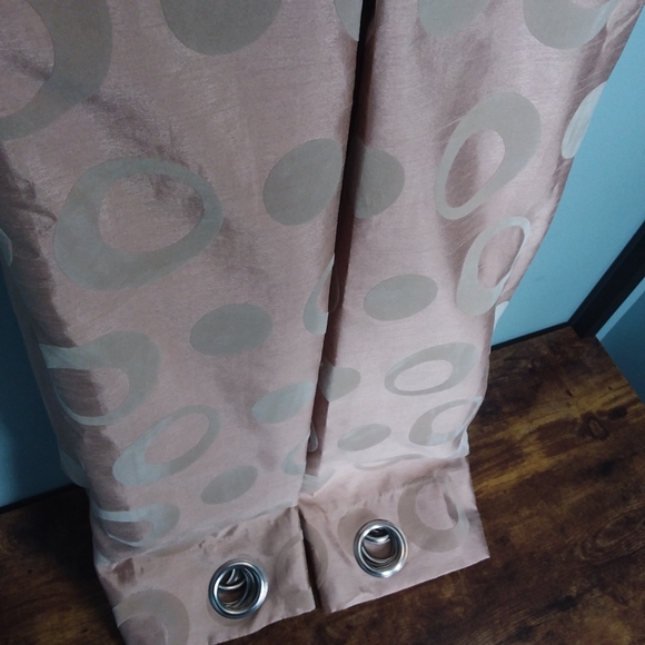 SOLD Gold Grommet Curtains with Suede Details - Picture 2 of 3